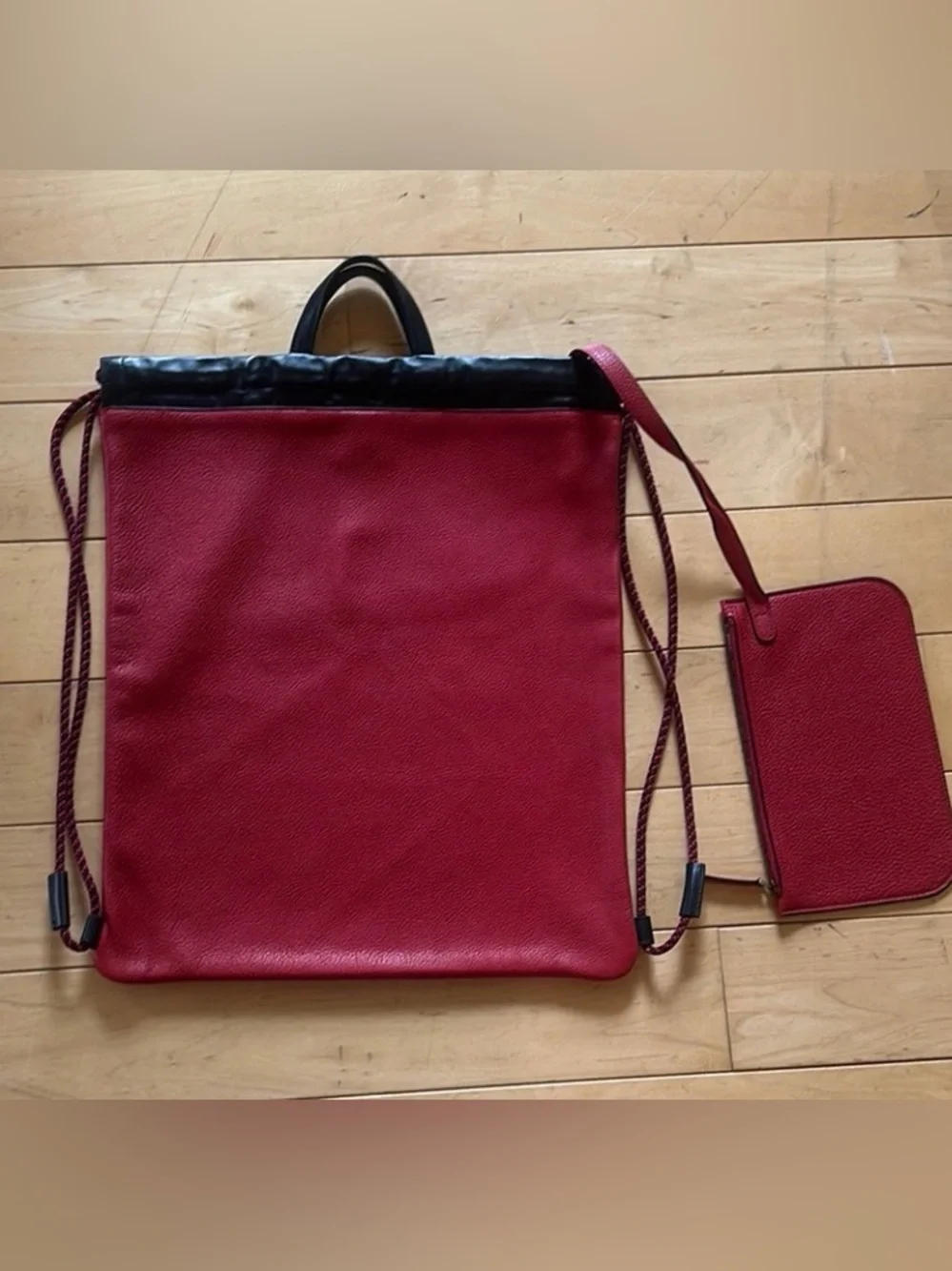 Gucci Red Drawstring Backpack with Green and Yellow Logo